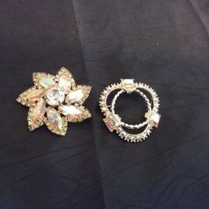 2 pcs Weiss 1950 Star and Circular Aurora Borealis Rhinestone Brooches - Set